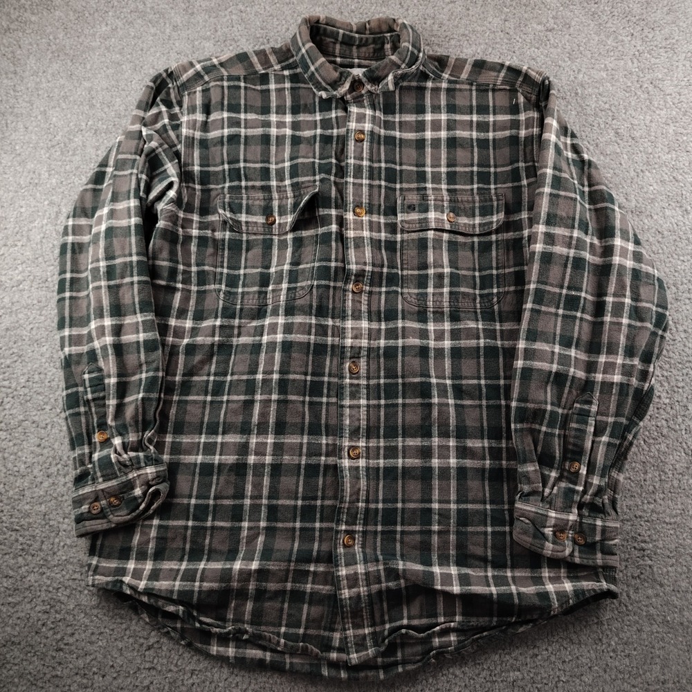 Carhartt Mens Plaid Flannel Button Up Work Shirt Green Grey Regular Large L